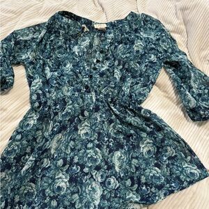 Belle du Jour Teal and White Patterned Blouse